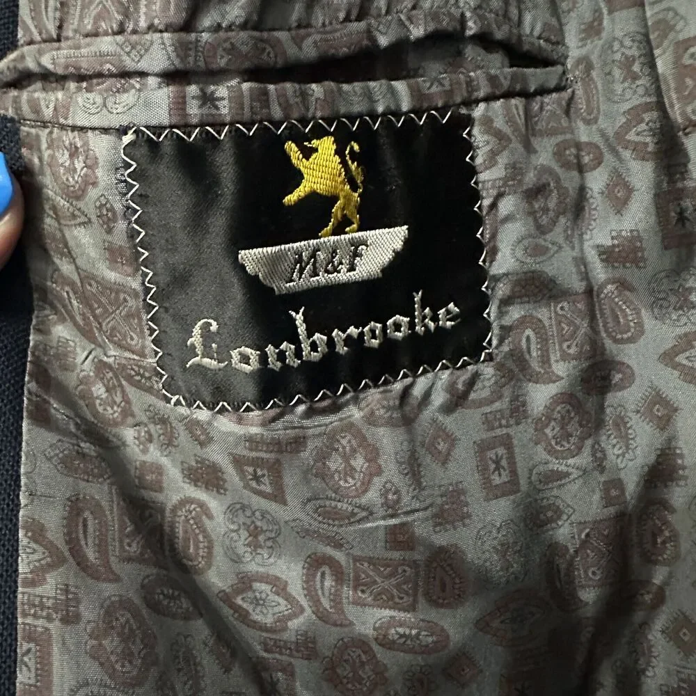 Lonbrooke Vintage Men's Suit Jacket Navy Blue 3 Button Closure 70's Preppy Retro